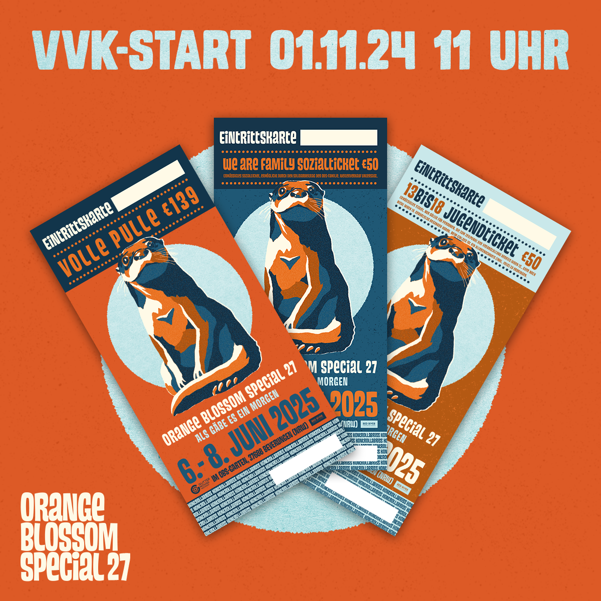 Dies ist die Grafik zum Vorverkaufsstart zum Orange Blossom Special Festival am 01.11.